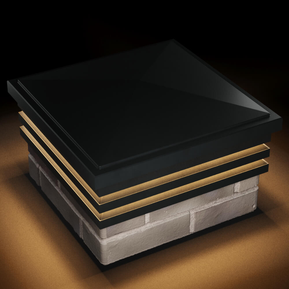 Колпак Zking Бона ХайТек Черный на столб 1.5х1.5 кирпича (385х385мм) с подсветкой в Феодосии фото