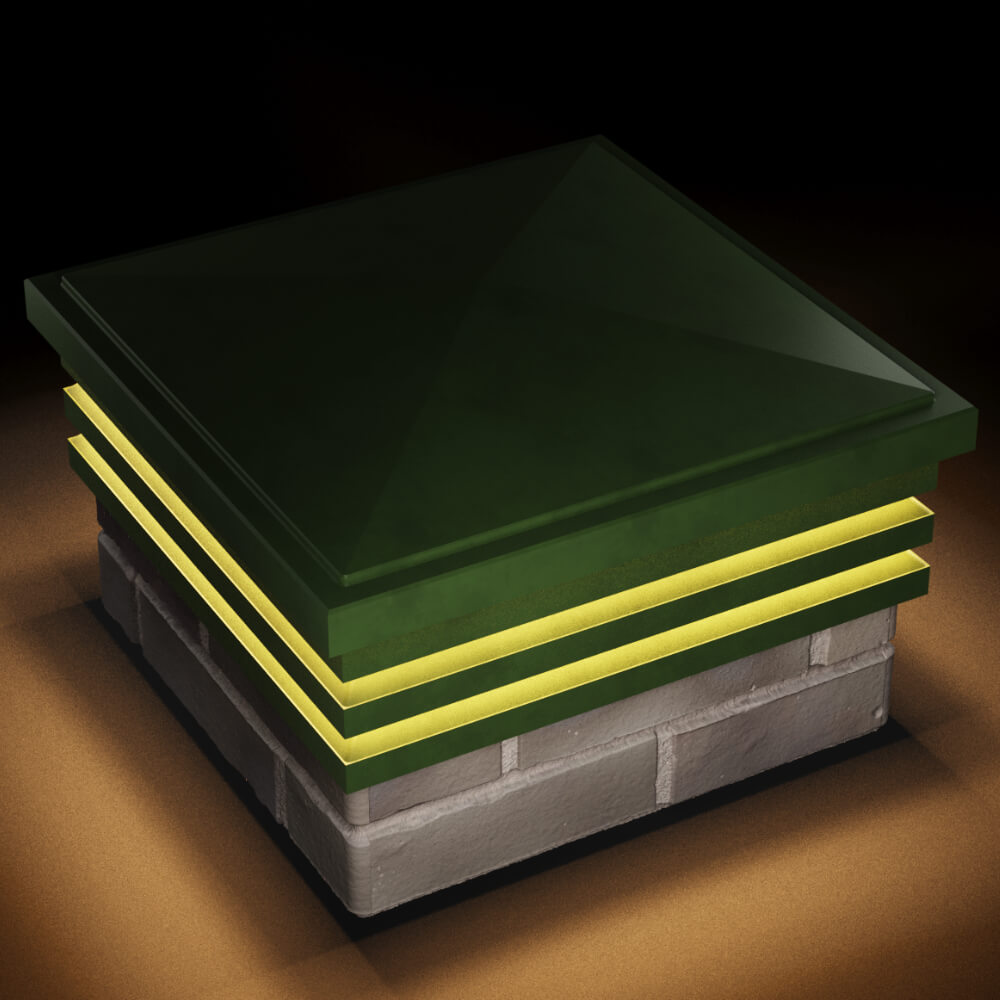 Колпак Zking Бона ХайТек Зеленый на столб 1.5х1.5 кирпича (385х385мм) с подсветкой в Феодосии фото