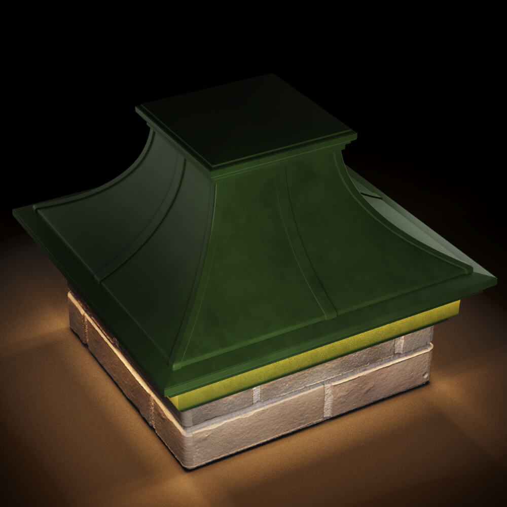 Колпак Zking Монблан Премиум Зеленый на столб 1.5х1.5 кирпича (385х385мм) с подсветкой в Феодосии фото